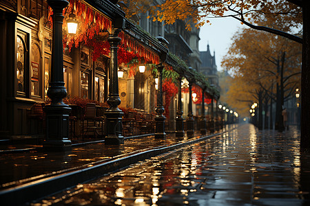 繁华的雨水街道图片