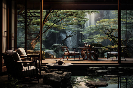 竹林里的茶室图片
