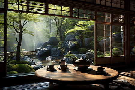 山下的中式茶馆图片