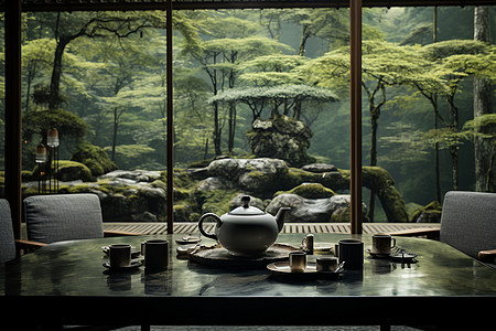 深山中宁静的茶馆图片