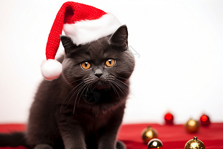 戴着圣诞帽的猫咪背景图片
