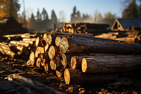 森林中砍伐的木材图片