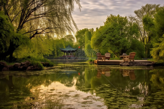 宁静的中式花园景观图片