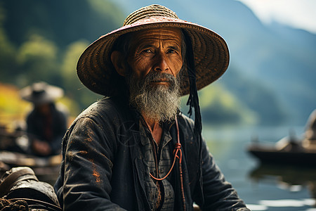 年迈的男性渔民图片