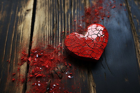 木板上红心爱情概念破碎的心背景