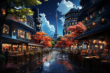 夜幕下的繁华商业街图片
