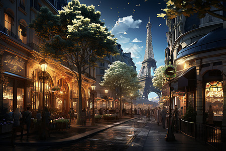 夜幕下的繁华商业街背景图片