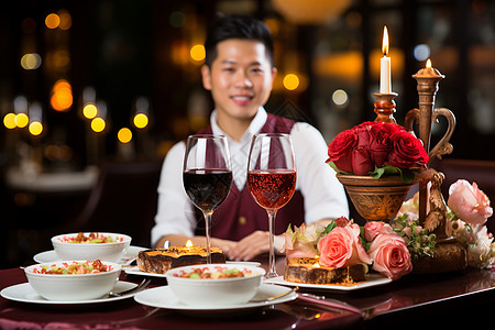 高级餐厅的浪漫晚餐图片