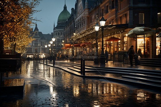 雨夜繁华的商业街道图片
