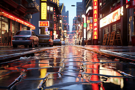 秋季雨后的街道背景图片