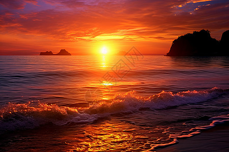 日落海岸上的岛屿图片