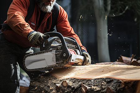 切割木材的伐木工人图片