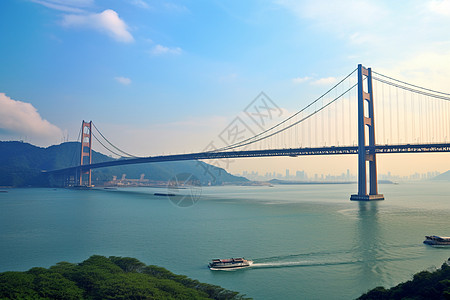 海湾马海上烟雾弥漫的美丽港口背景