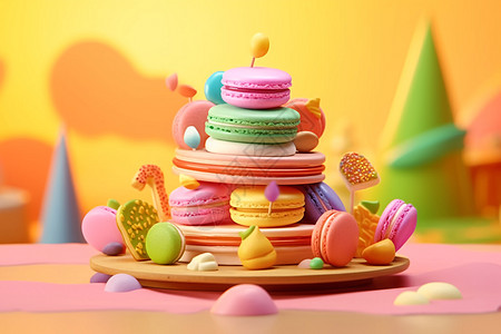 甜品梦幻色彩的马卡龙设计图片