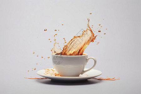 休闲时光白色背景上飞溅的咖啡液体设计图片
