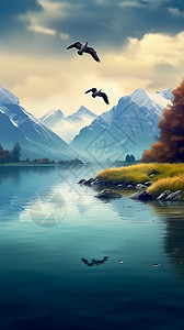 风景如画的山间湖泊图片