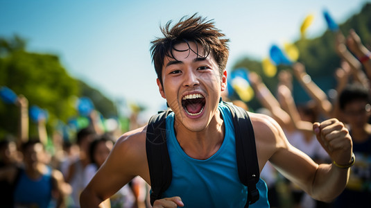 冲过终点线兴奋的男子图片