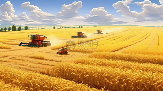 秋季丰收的麦田插图图片