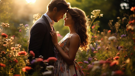 花丛中浪漫的情侣图片
