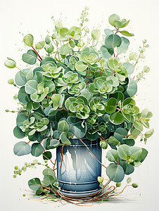 一盘绿色的植物插花背景图片