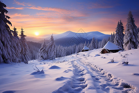 公园雪地里的足迹图片