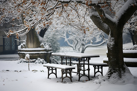 雪天户外的花园图片