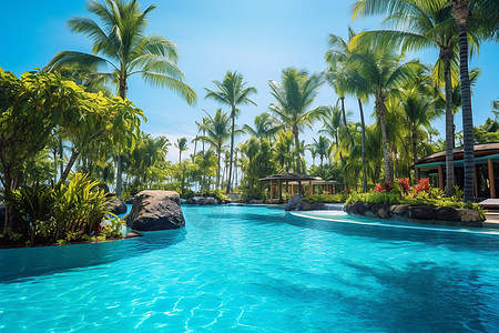 棕榈树围绕的泳池图片