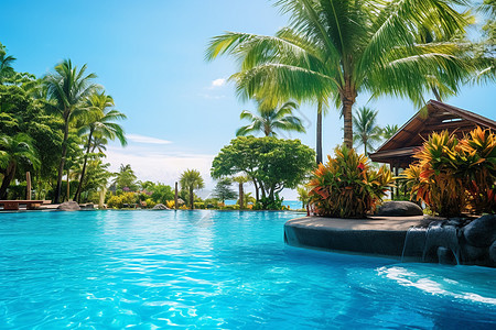 棕榈树的游泳池图片