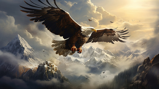 老鹰在雪山上飞翔图片