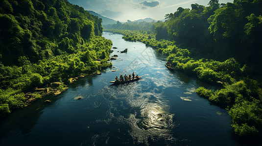 渔民乘木筏过河图片