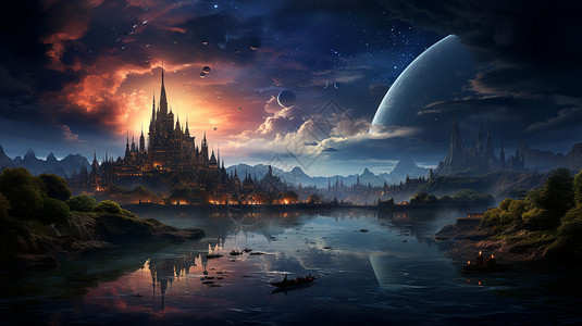 星空科幻城市建筑背景图片