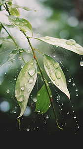 雨水落在叶子上图片