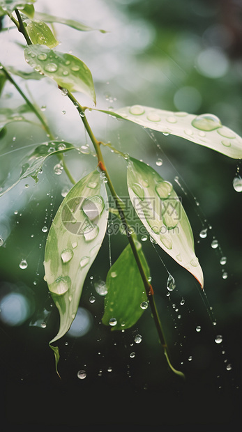 雨水落在叶子上图片