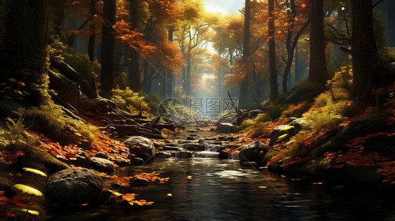秋天森林里的河流图片