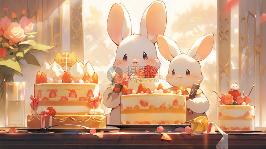 小兔子吃蛋糕图片