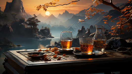 山间背景的品茶文化图片