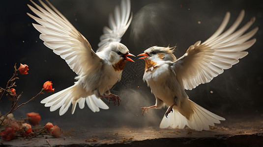 两只白色的燕子互相打架图片