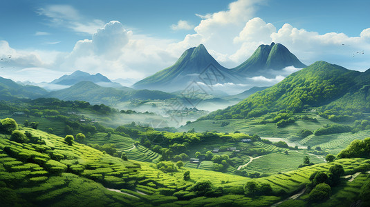 山间种植的茶园景观背景图片