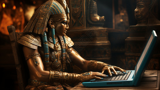玩电脑的埃及法老背景图片