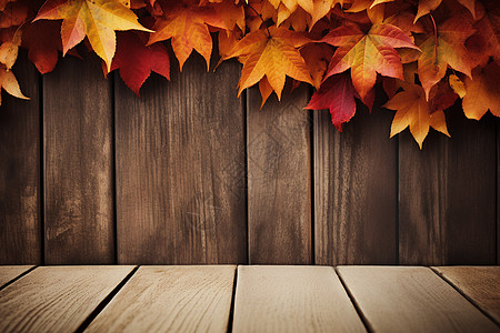 秋叶堆积木桌上图片