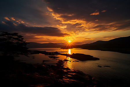 夕阳下的湖泊图片