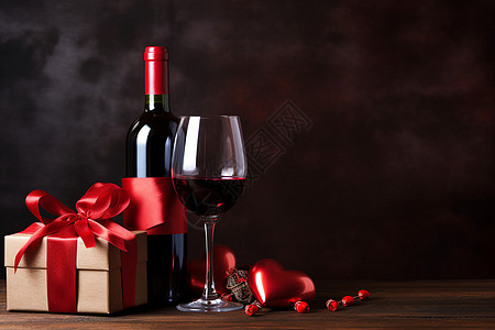 桌子上的红酒的礼物图片
