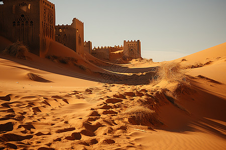 沙漠中的城堡建筑背景