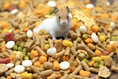谷物粮食上的小仓鼠图片