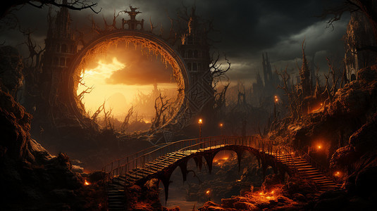 卡通风格的地狱纳河桥插图图片