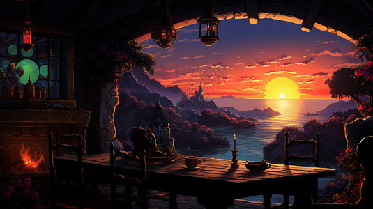 日落时海边的创意景观图片