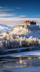 布达拉宫雪景冬季的布达拉宫景观背景