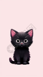 可爱的黑色Q版小猫背景图片