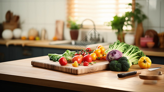 厨房木板上的营养蔬菜图片