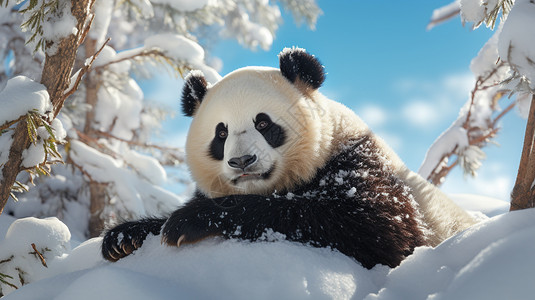 雪地中可爱的野生大熊猫图片